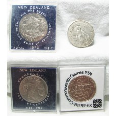 NEW ZEALAND 1969 - 1989 . SET OF 4 COMMEMORATIVE COINS . SCARCE TYPE